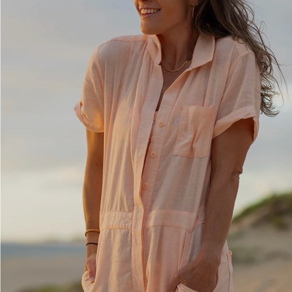 Carve Designs Nyla Linen Light Peach Romper